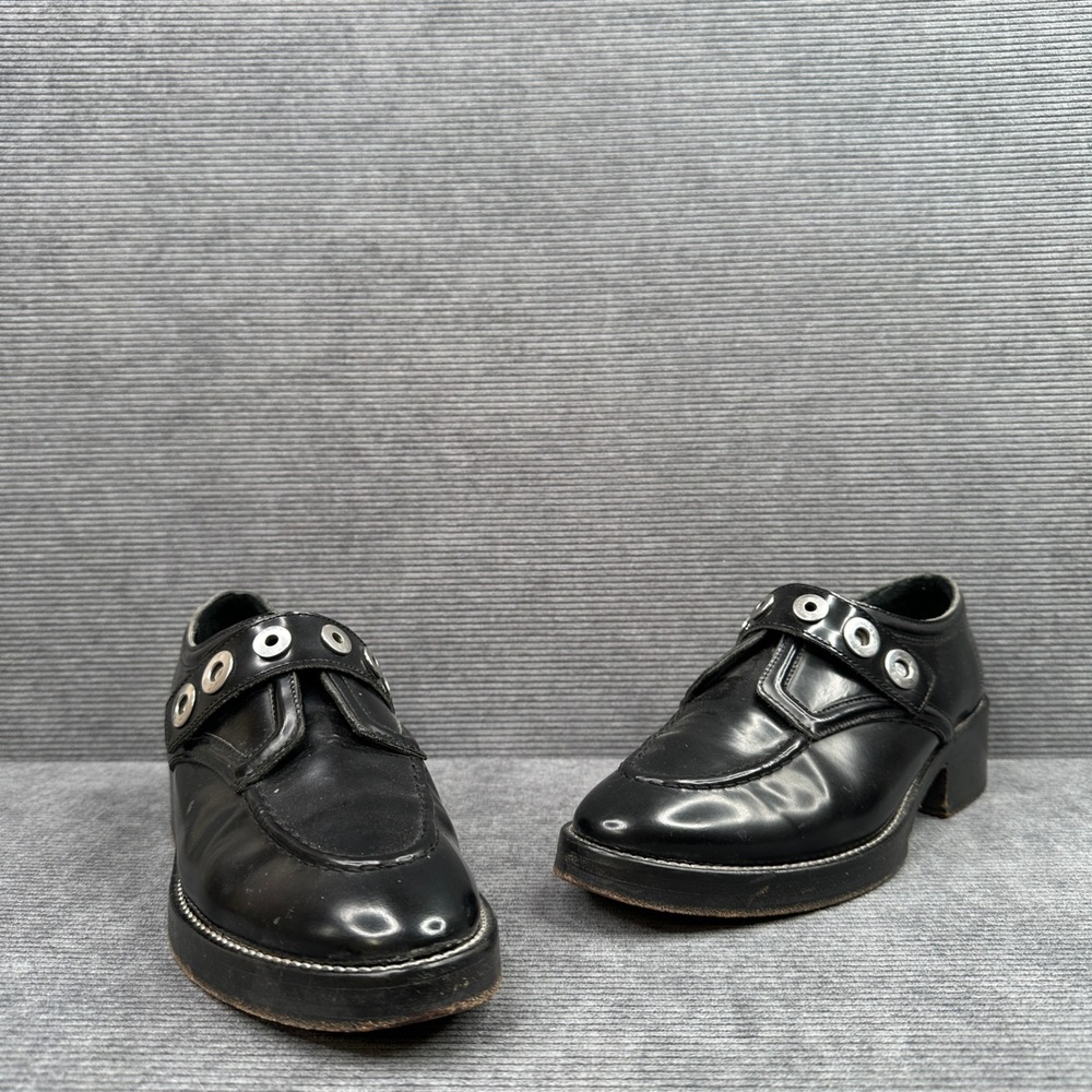 Sandro Paris Black Leather Grommet Monk Strap Chunky Heel Loafers Size 39 - Picture 2 of 12